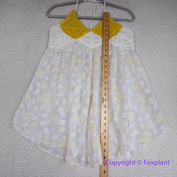 New! Free People Women's Crochet‎ Halter Yellow Bell Tunic Ivory Combo, size L - Picture 5 of 11